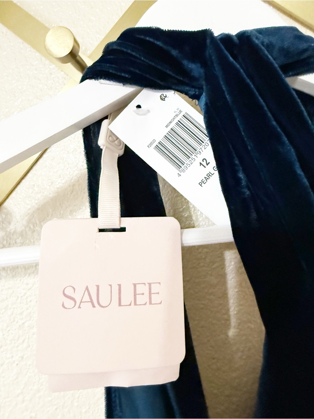 Sau Lee Pearl Cowl Scarf Open Back Strappy Velvet Gown in Midnight Blue Size 12 - Picture 7 of 12
